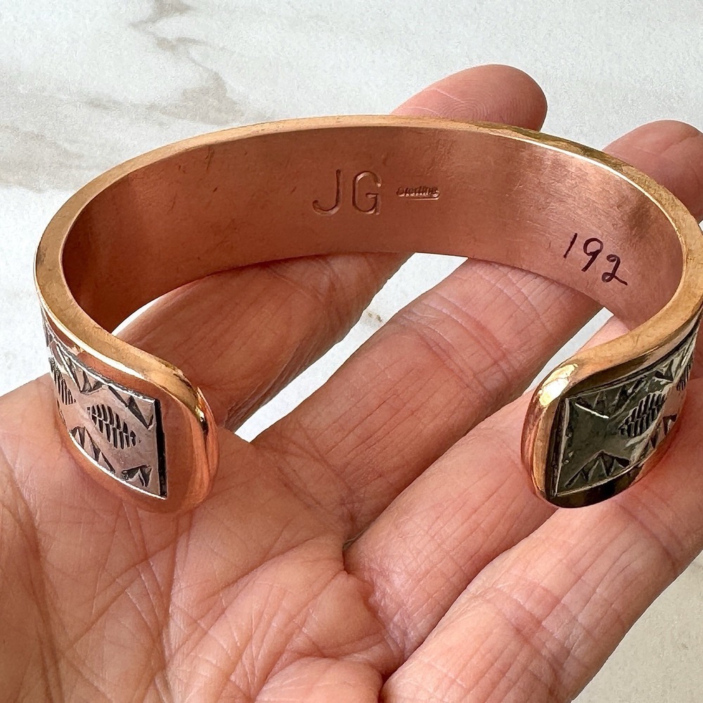 Mens Navajo Sterling Copper Cuff Bracelet 7.5in Signed Secatero Heavy 90g Native - Picture 3 of 8